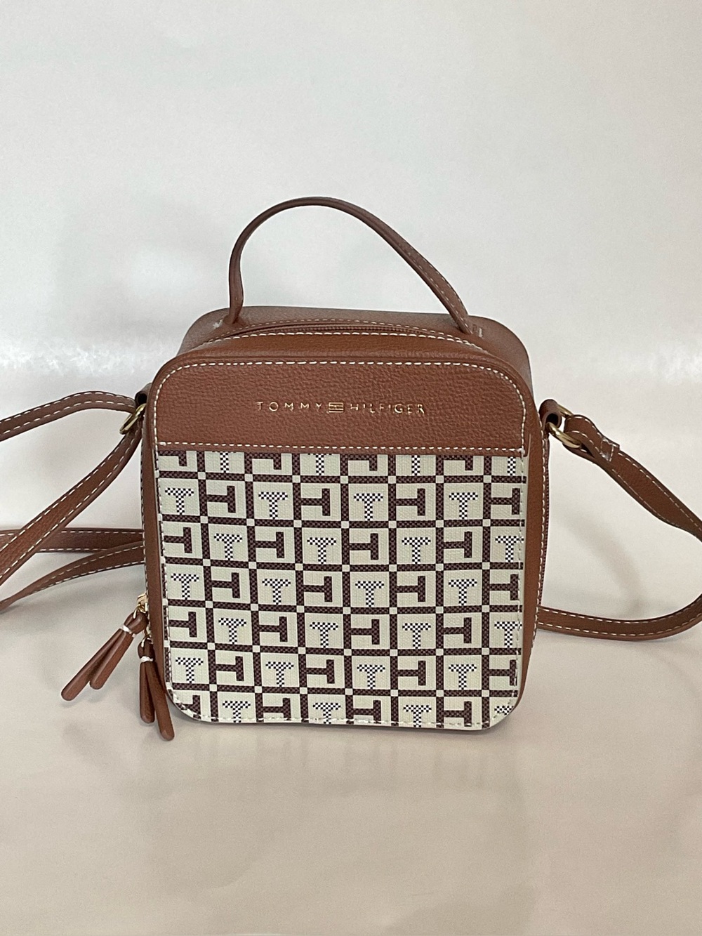 Tommy Hilfiger Brown & Cream Patterned Crossbody Bag